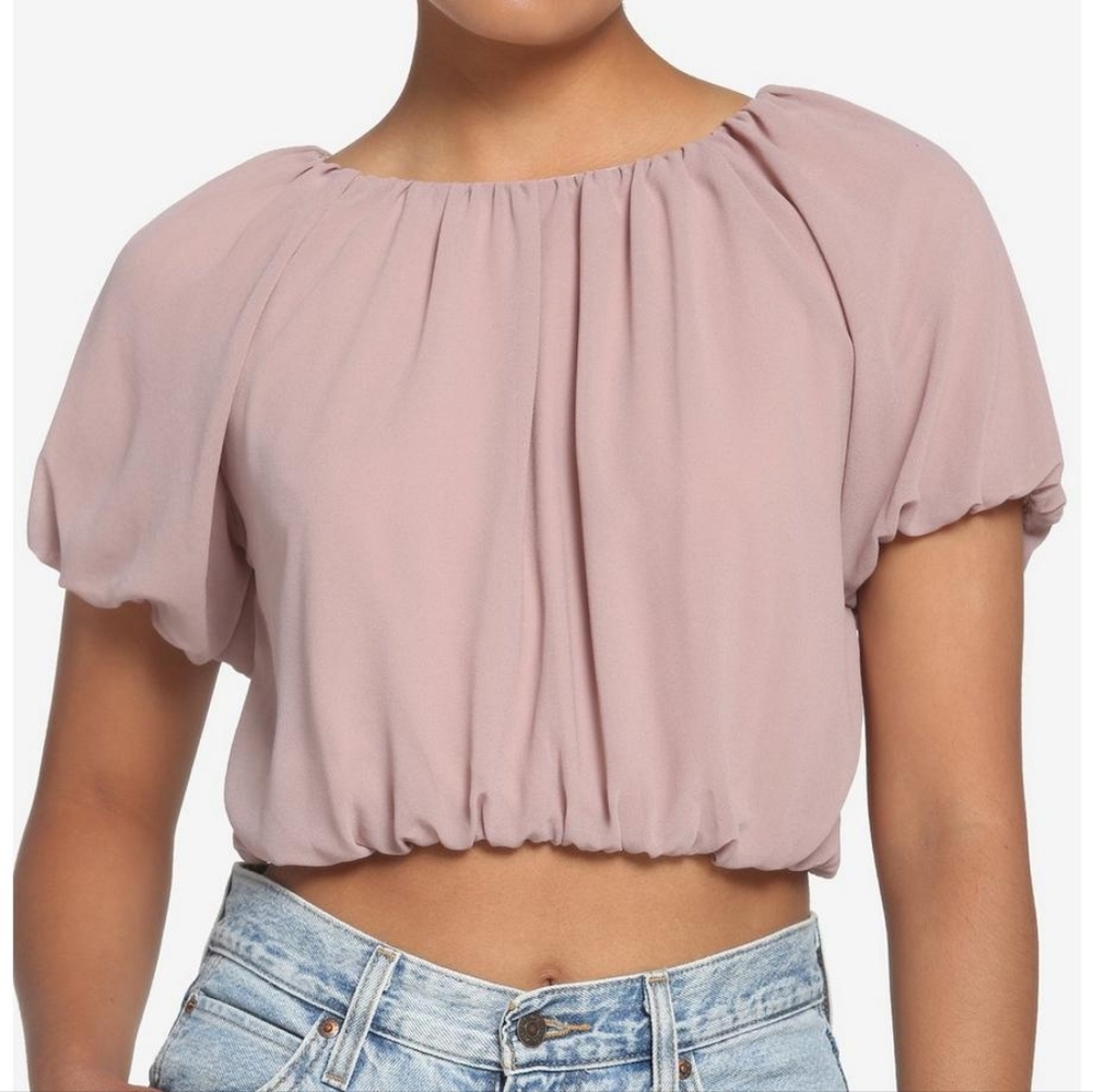 Ruched Puffy Taupe Crop Top-small
